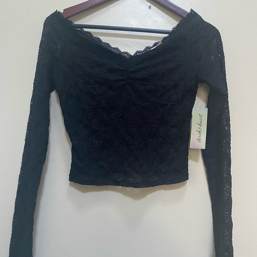 NWT! Derek Heart Black Lace Crop Blouse